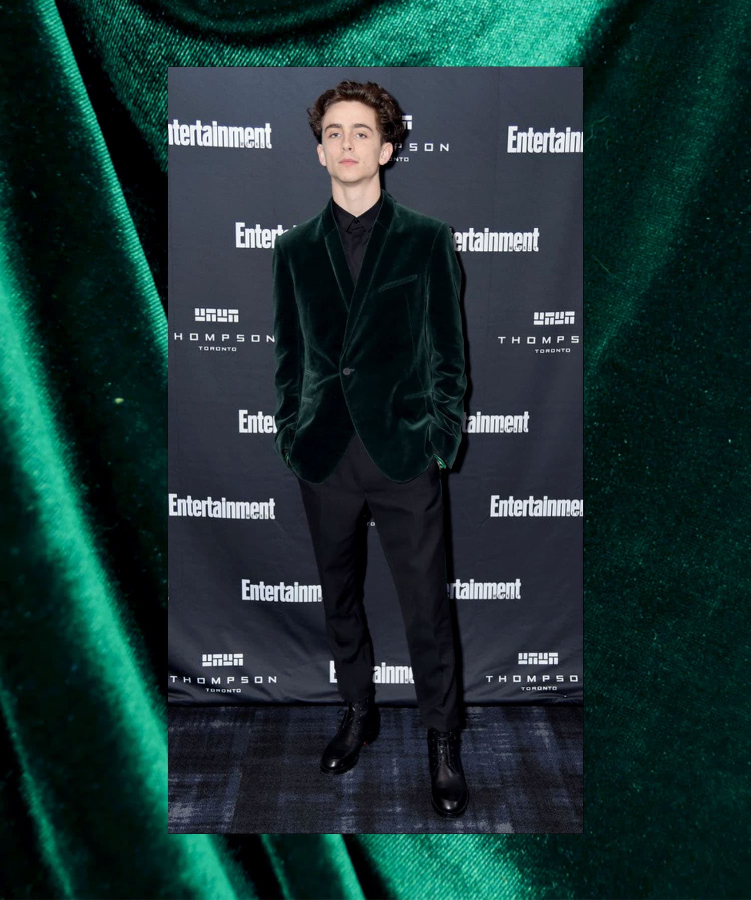 Timothée Chalamet in a green velvet jacket