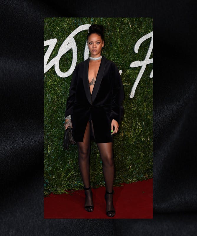 Rihanna in a leather blazer